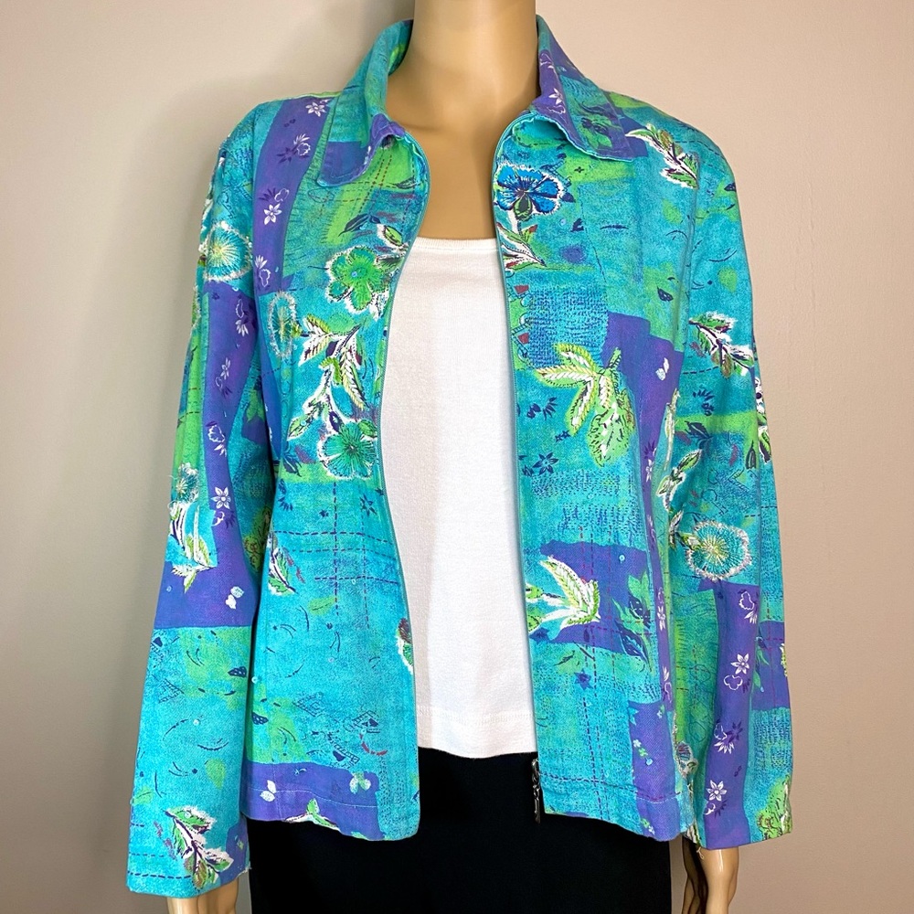 Coldwater Creek Floral Zip Up Jacket